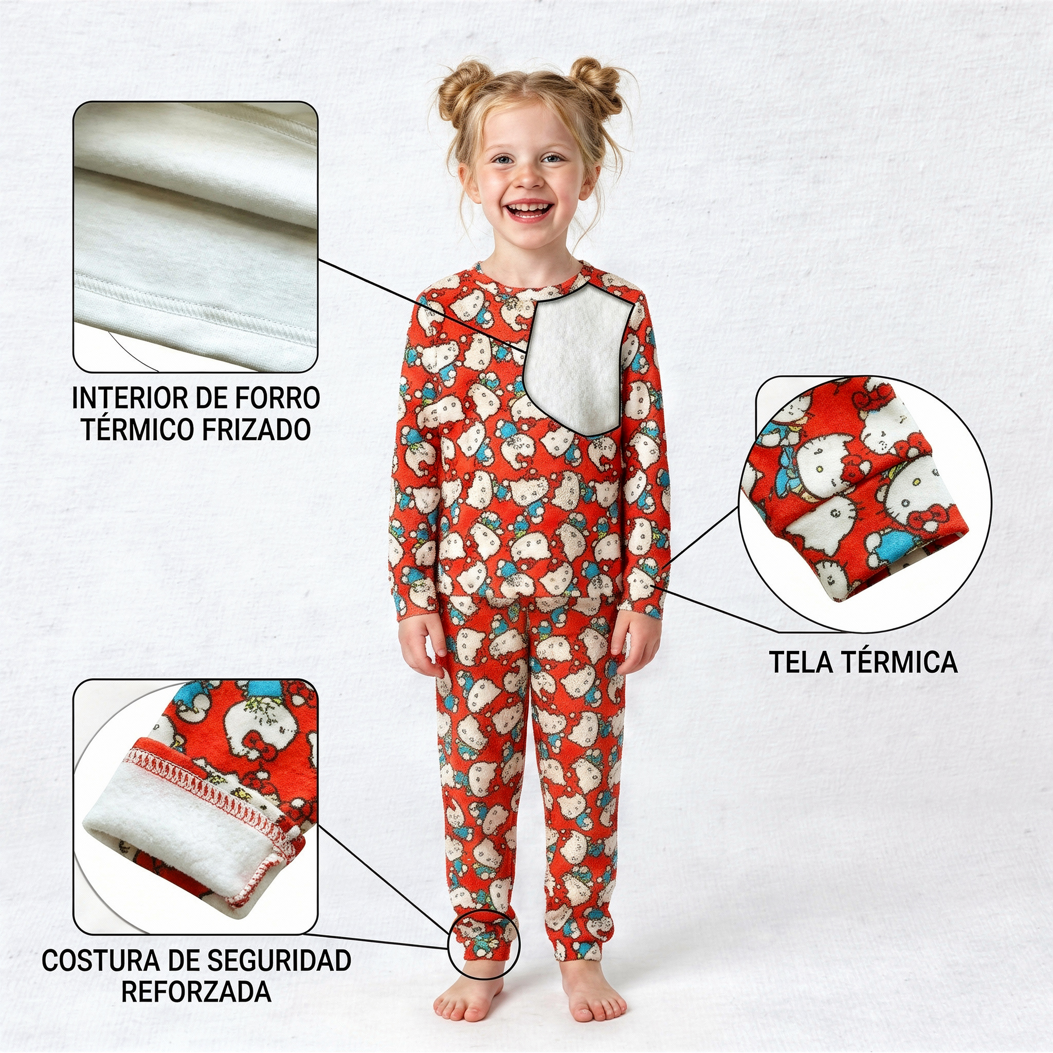 PIJAMA HELLO KITTY ROJO TERMICO - Imagen 2